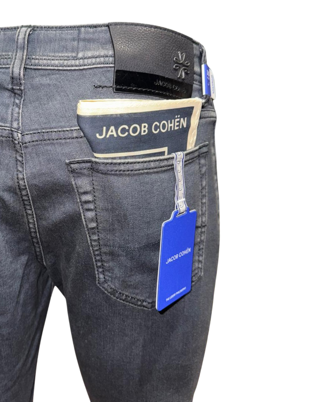 Jacob Cohen Grey Slim Fit Jeans BARD, Light Grey Black Leather Back